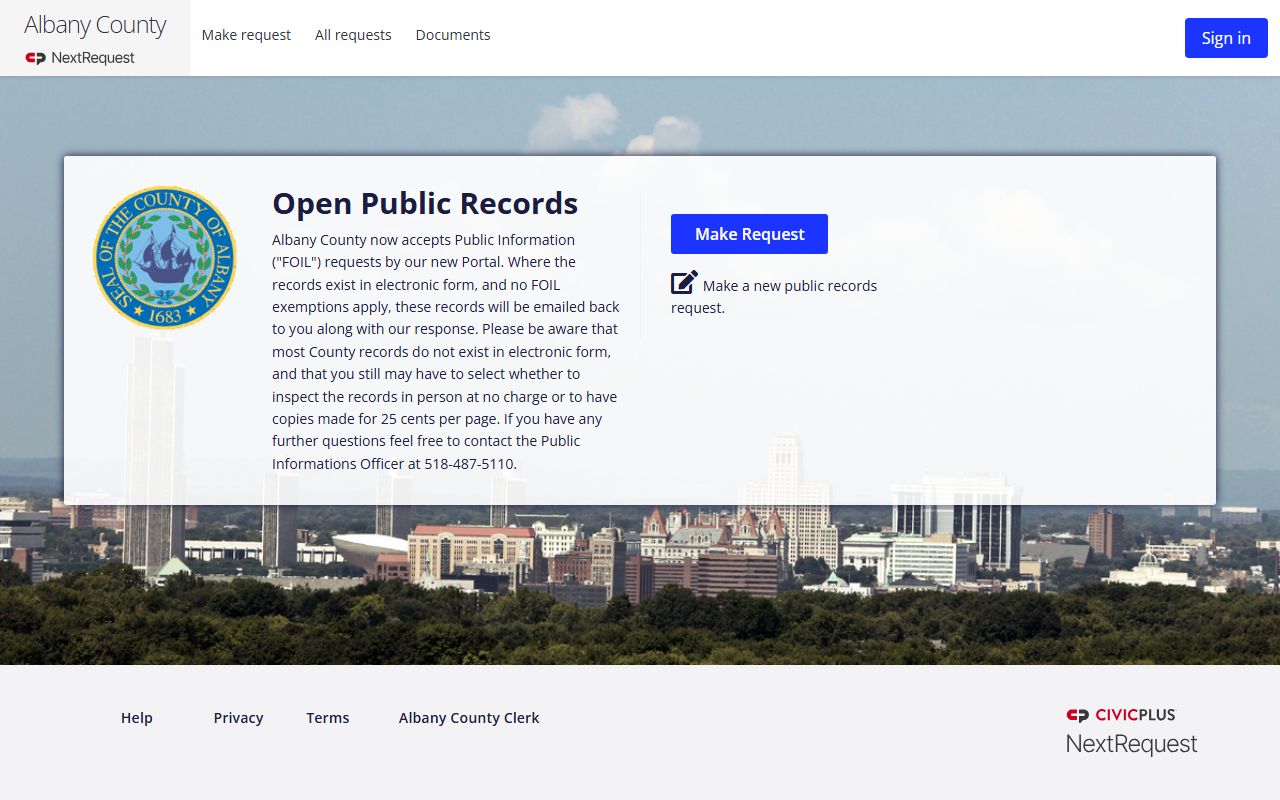 Albany County NextRequest FOIL portal for police records requests