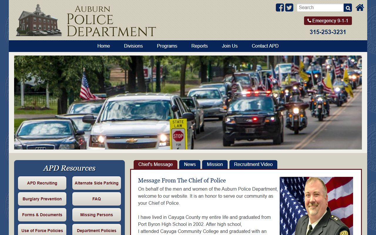 Auburn Police Department website for Cayuga County police records