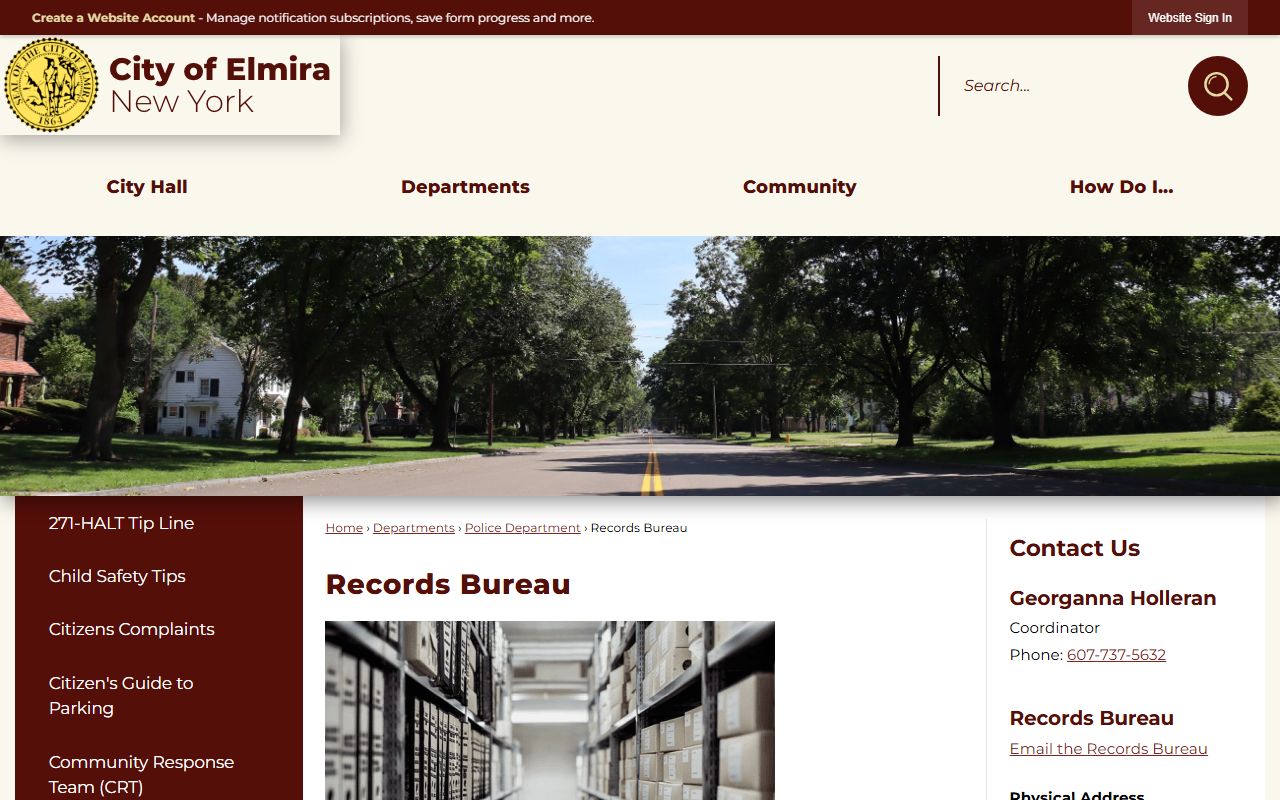 Elmira Police Department Records Bureau for Chemung County police records