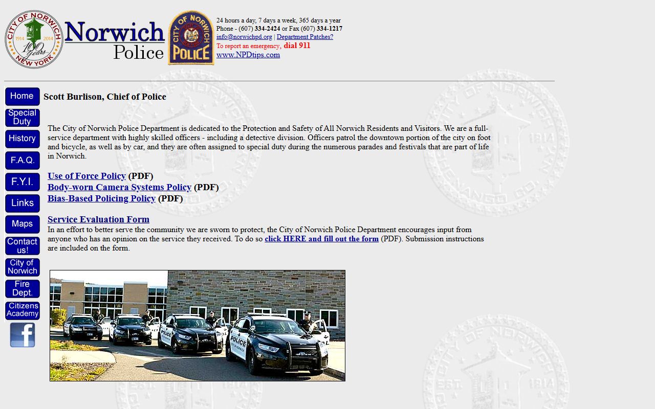Norwich Police Department website for Chenango County police records