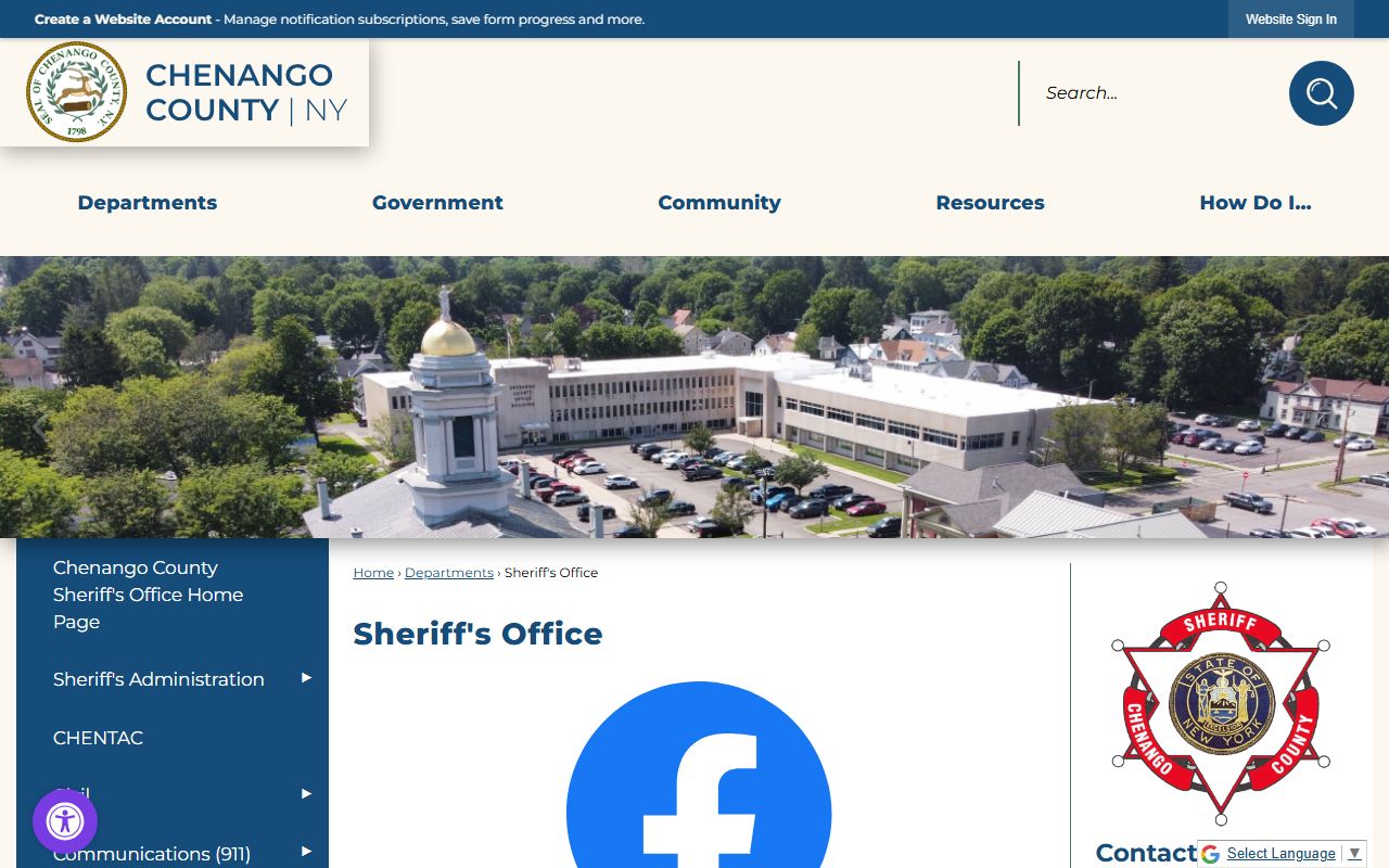 Chenango County Sheriff's Office website for police records requests