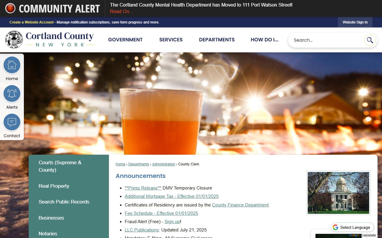 Cortland County Clerk's Office for court records