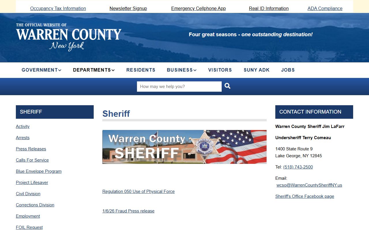 Warren County Sheriff's Office website for police records requests